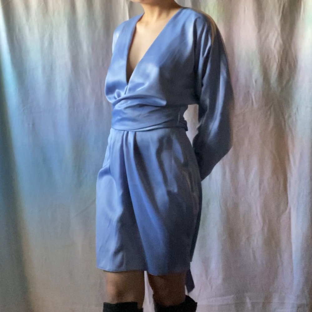 ASOS kimono wrap satin mini dress (periwinkle)